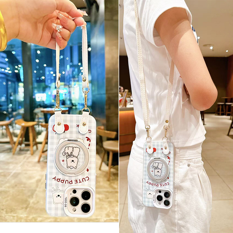 格子蓝色适用华为nova14pro手机壳小狗支架指环扣旋转nova13不包镜头nova12可爱软胶nova11手腕挂绳斜挎背带