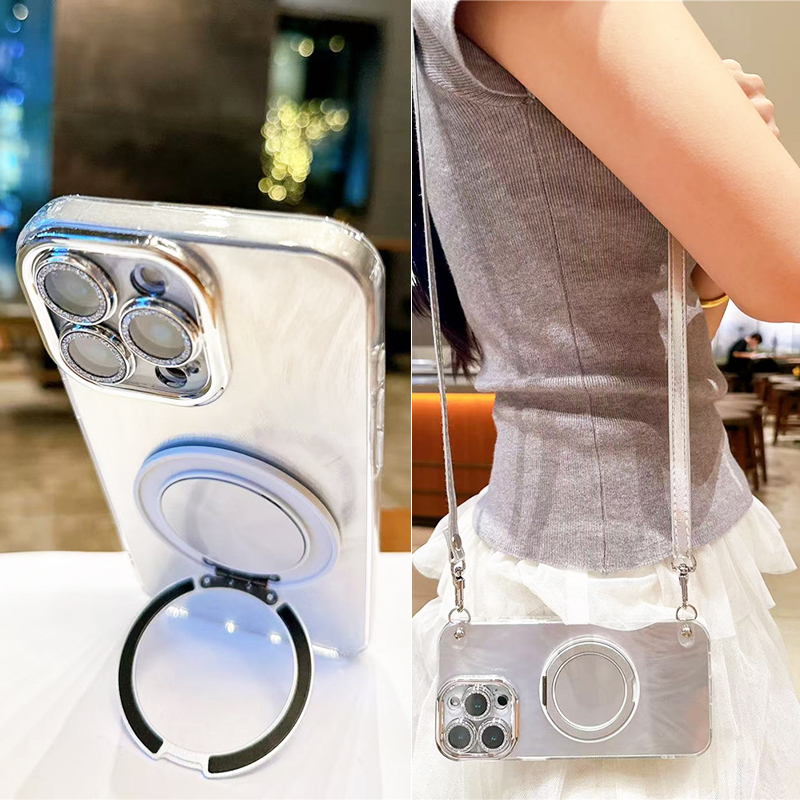 适用opporeno13pro手机壳银色挂绳斜挎可背reno12女款高级感小众简约reno11带镜头膜reno10支架全包防摔硅胶