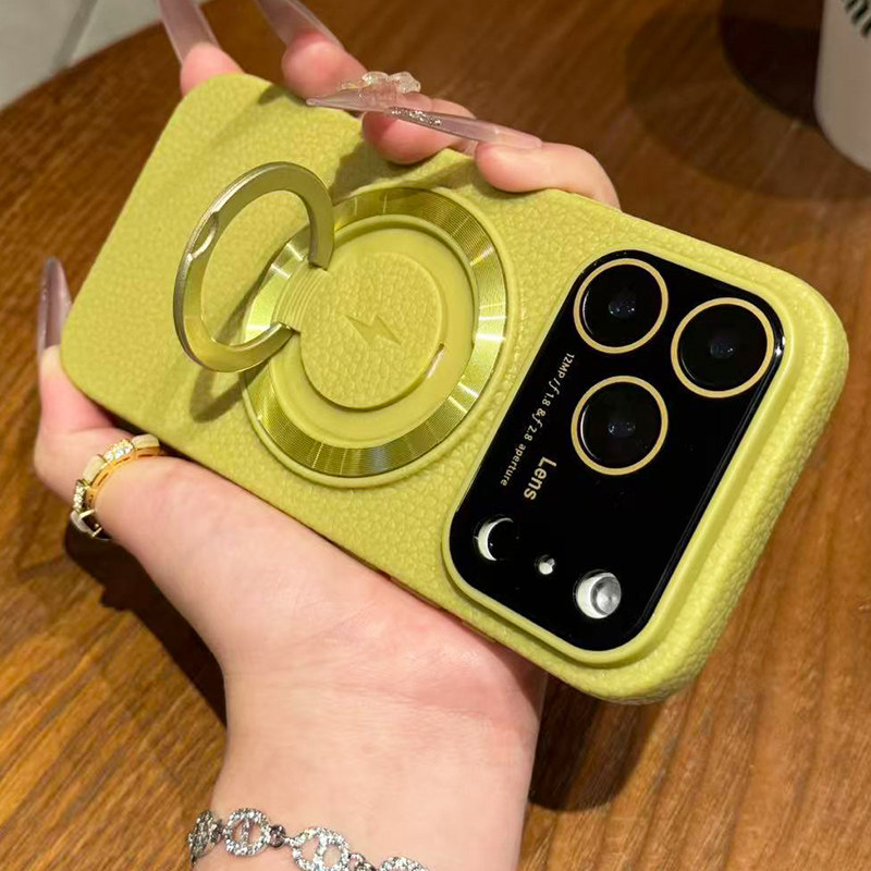 带磁吸支架一体式手机壳适用苹果iPhone17promax/16/15/14plus/13/12/11高级感荔枝纹软壳大视窗镜头全包保护