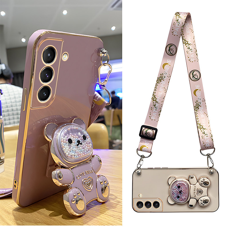 抱抱熊支架适用三星s23手机壳镜头全包s22ultra防摔S21硅胶软壳S20斜挎s26可背S25/M54/M53/s24/note20带挂绳