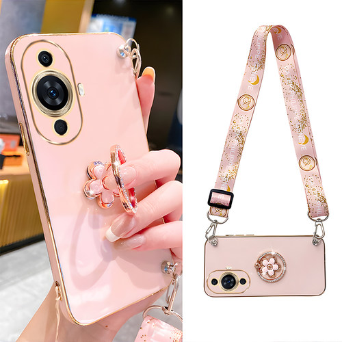 华为镶钻花朵指环支架+斜挎背带