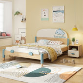 七叶木全实木儿童床1.5米白蜡木男孩女孩单人床儿童房实木床简约