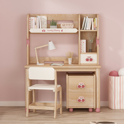 白蜡木儿童书柜组合写字桌椅