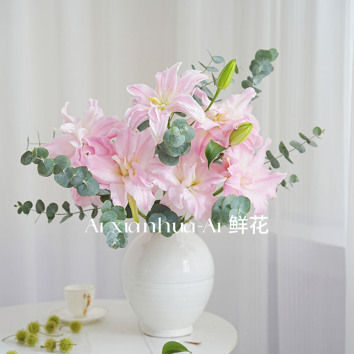 温柔粉嫩粉色女神重瓣百合花鲜花