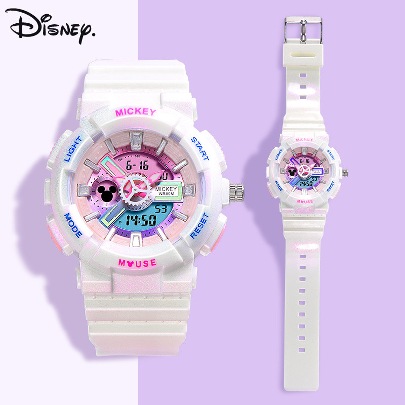迪士尼电子手表女款学生女孩初中高中女生机械运动女童防水电子表