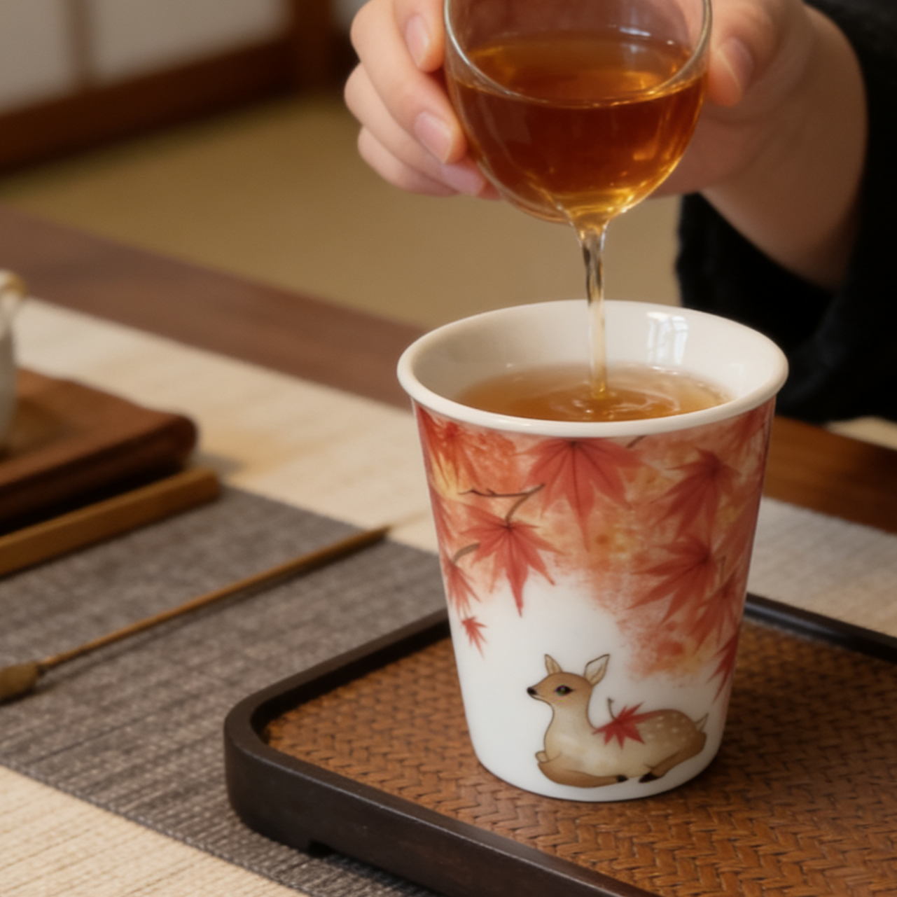 醴陵釉下五彩陶瓷·手绘·枫叶·茶杯