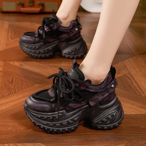 真皮圆头松糕内增高运动老爹鞋女