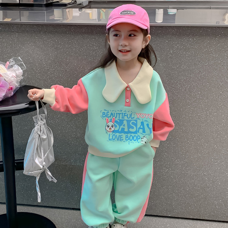 女童秋套装2025新款儿童秋季纯色连帽运动服女大童秋款休闲运动装