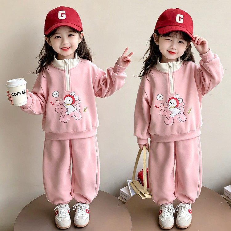 女童春秋休闲套装2026新款儿童小女孩卡通韩版卫衣卫裤运动两件套