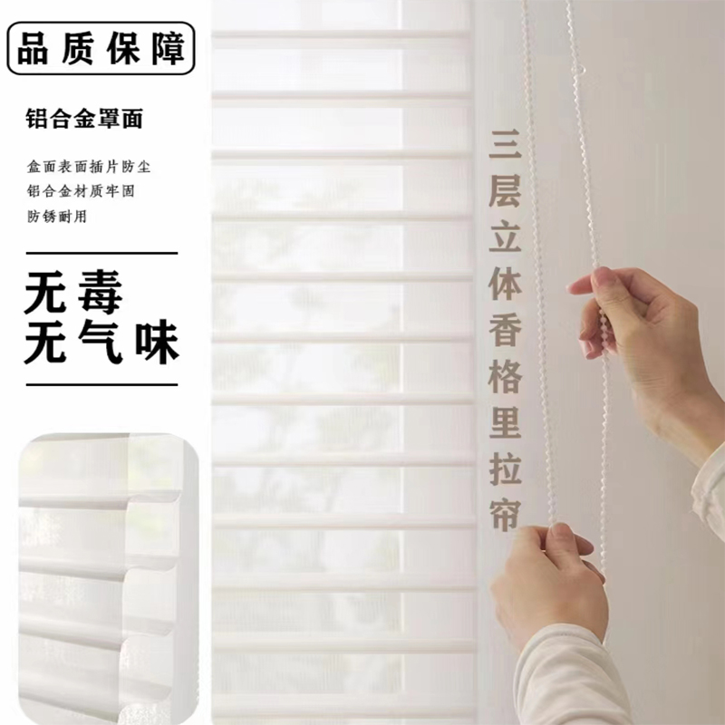 电动香格里拉窗帘柔纱帘卷帘百叶窗帘办公室卫生间阳台遮光卷拉式