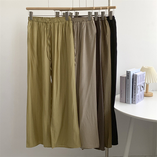 窄版肌理感阔腿裤女高腰懒惰风休闲薄款垂感防蚊拖地裤子纸片长裤