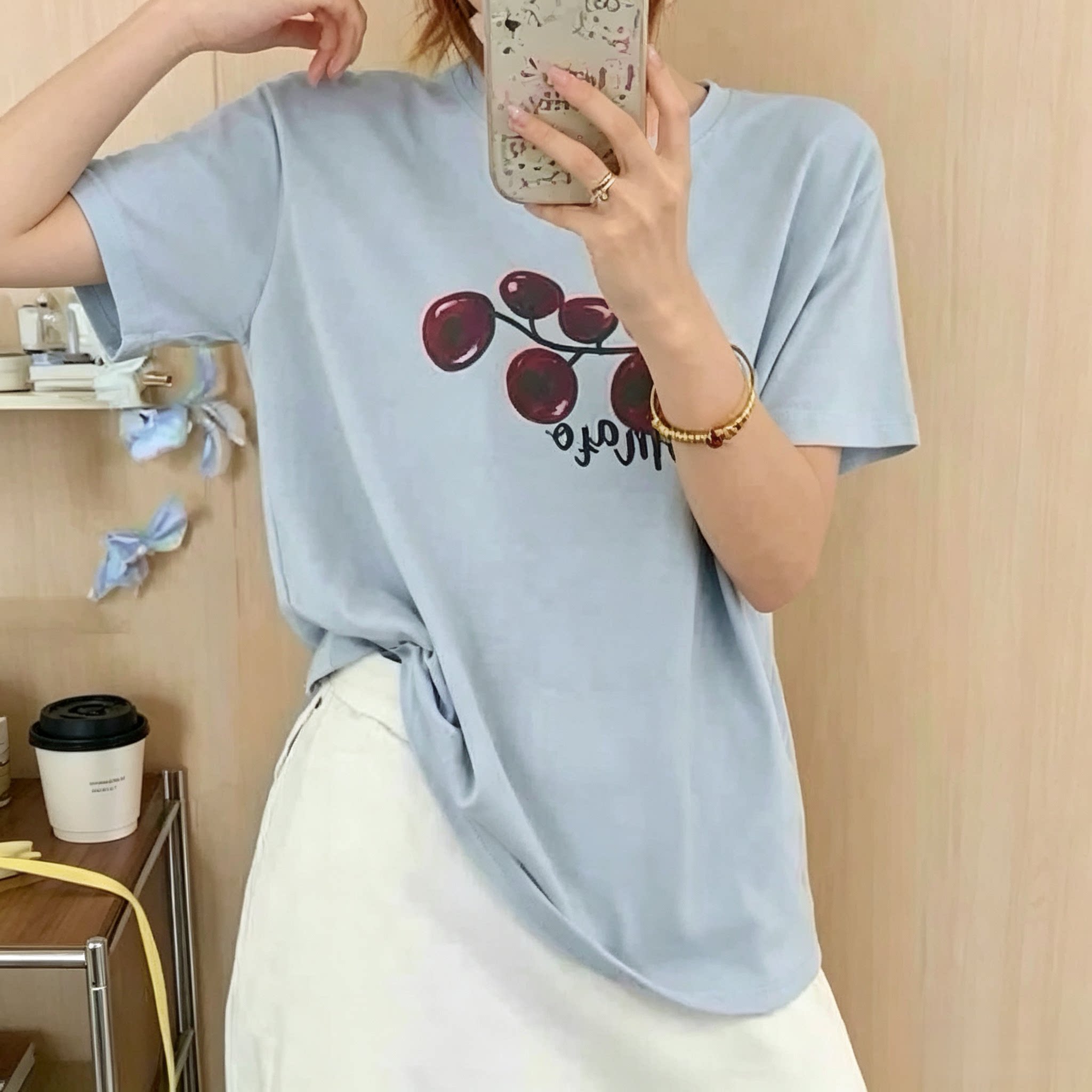 2026夏季新款韩版百搭显瘦短袖T恤女士t恤圆领宽松印花休闲上衣潮