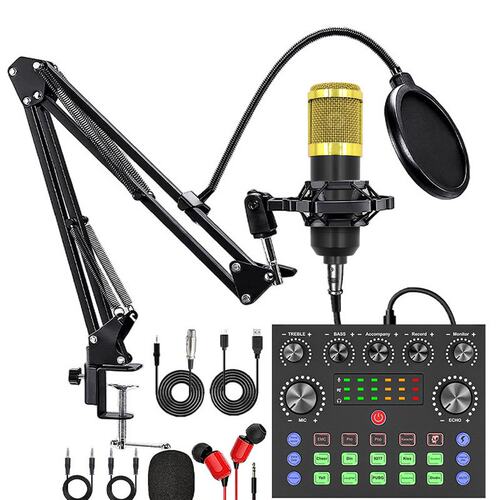 V8S手机声卡英文播客设备套装bm800麦克风唱歌手机F998直播套装
