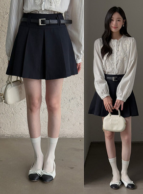 【甜杏肉桂】歌铭法式高腰显瘦百褶半身裙女秋季新款A字短裙N486C