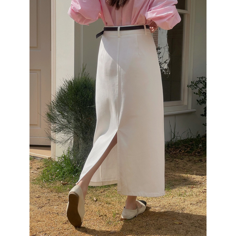 【盐系学姐 3色】歌铭天丝直筒开衩半身裙春季中长款包臀裙N785B
