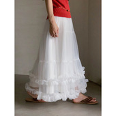 复古网纱半身裙夏季 歌铭法式 蕾丝花边蓬蓬裙DZ3942F 塞纳白露