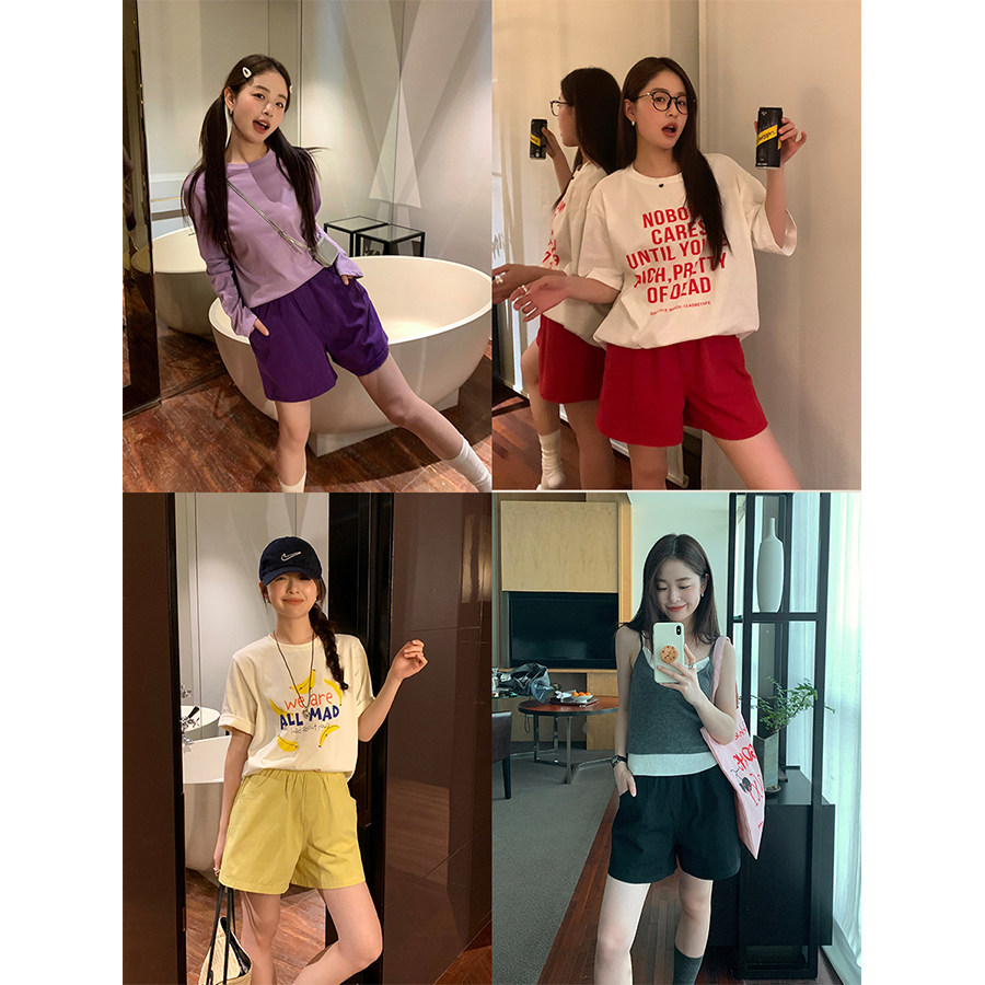 夏季糖果色多巴胺速干透气休闲裤运动短裤女高腰薄款粉色裤子外穿
