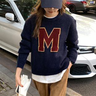 高级感软糯毛衣女秋冬2023新款 小个子上衣 宽松慵懒风长袖 针织衫