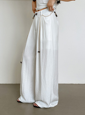 【dailychill多色!】歌铭韩系高腰直筒休闲裤夏季绑带阔腿裤N328C