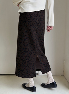 【暮色珐琅】歌铭复古豹纹加厚直筒裙女冬季新款包臀半身裙N912C