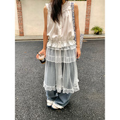 黄峥韩系氛围感外穿蕾丝透视长裙屁帘叠穿纱裙蛋糕裙半身裙