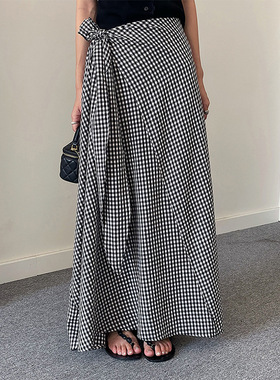 【琴键音符】歌铭法式复古侧边绑带条纹半身裙女夏季中长裙N397C