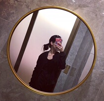 欧式卫生间浴室圆镜子带置物架太空铝合金黑边白色洗脸盆挂免打孔