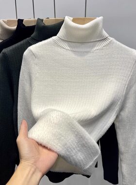 高领加绒毛衣女加厚百搭棉服打底衫一体绒宽松秋冬新款保暖衣针织