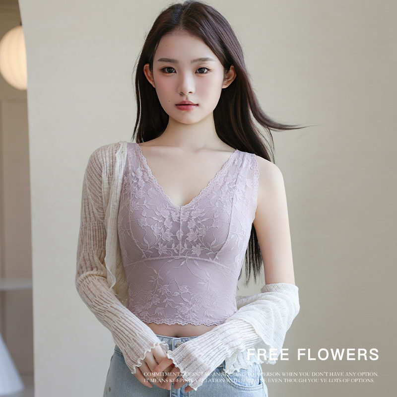 夏季性感蕾丝花边美背裹胸内衣女防走光性感聚拢舒适固定杯抹胸女
