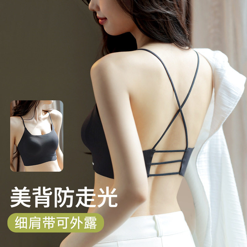 新款抹胸无痕可外穿内衣大胸显小无磁交叉美背款细吊带防走光文胸