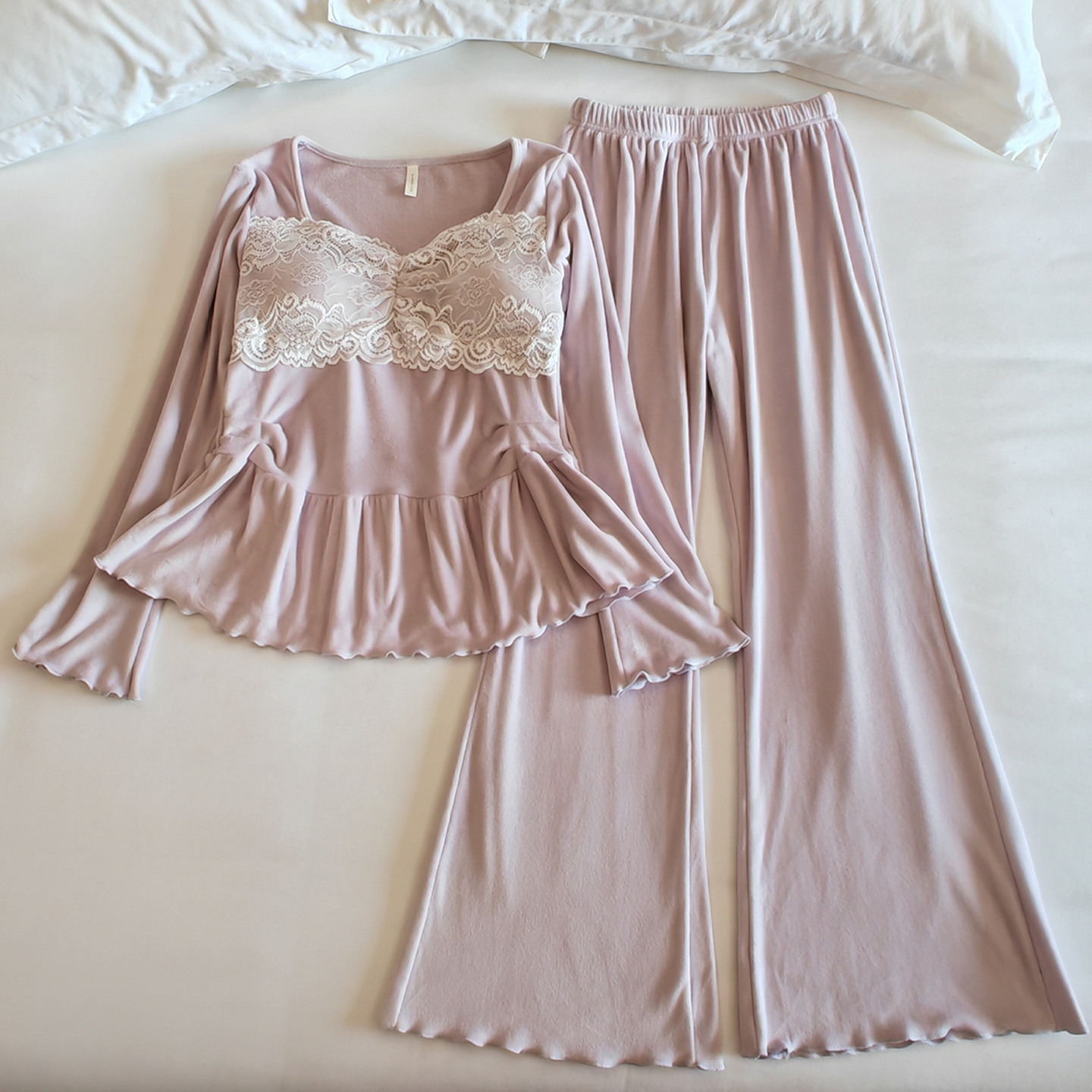 海岛绒睡衣女秋冬季带胸垫