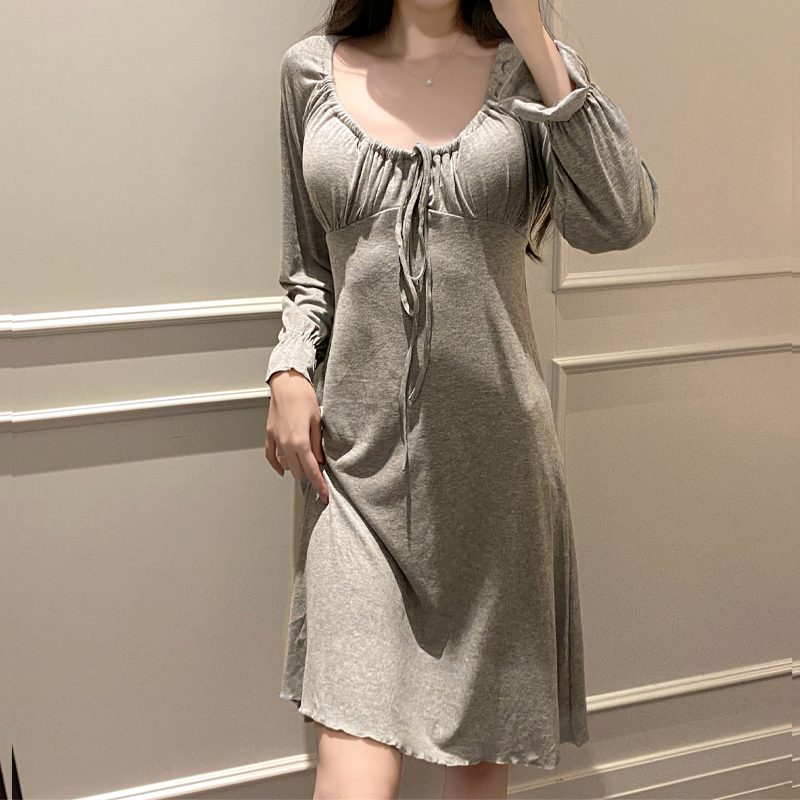 莫代尔带胸垫性感睡裙女秋冬