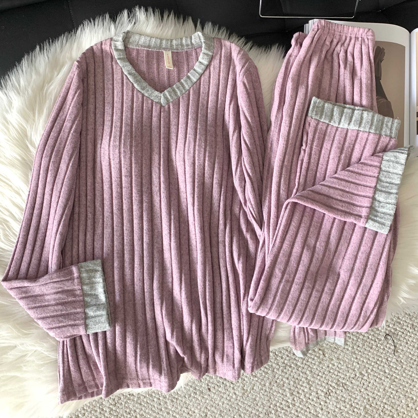 羊绒睡衣女秋冬季磨毛保暖家居服