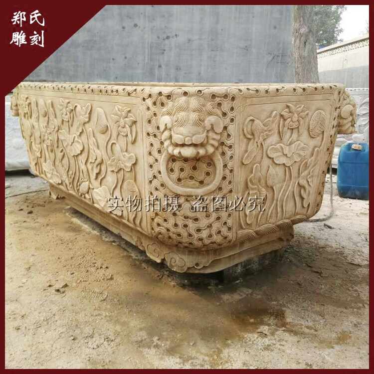 汉白玉做旧鱼缸彷古石缸石槽花盆石头流水鱼池庭院别墅大理石石盆
