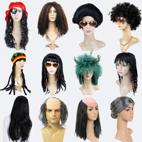 假发搞笑直播间道具夸张年会搞怪舞台表演出头套反串秃头野人假发