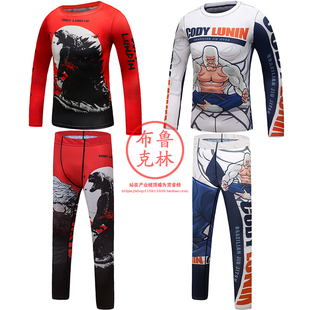 哥斯拉金刚MMA儿童防磨衣巴西柔术格斗跑步运动健身套装长袖长裤