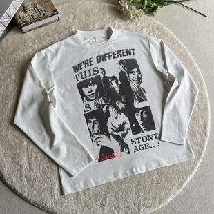 美式复古滚石乐队人物印花长袖T恤男女ins情侣打底衫宽松纯棉上衣