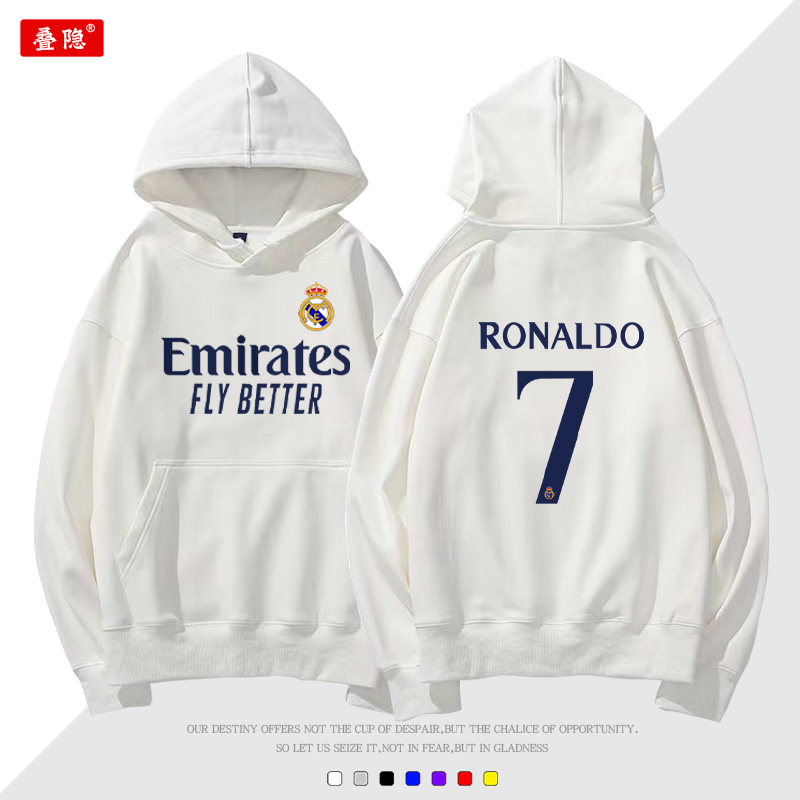 皇马队C罗7号连帽卫衣足球服秋冬季训练服纯棉宽松大码套头外套潮