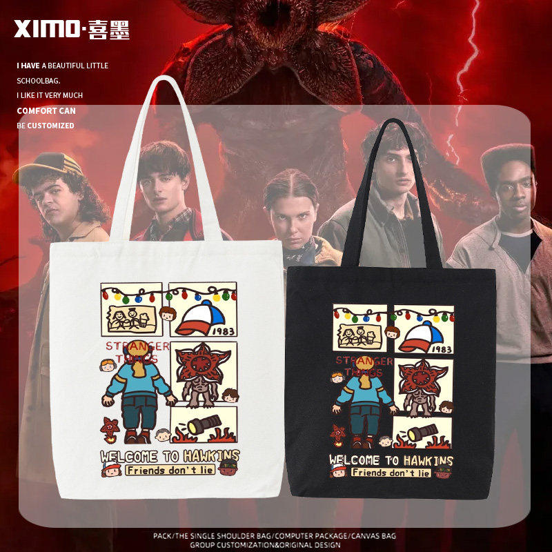 StrangerThings美剧怪奇物语周边帆布包男女学生美式手提袋单肩包,箱包皮具/热销女包/男包,时尚帆布包,淘宝优惠券,粉丝福利购,淘宝优惠卷