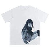 夏季 24ss栗山千明人像印花重磅纯棉圆领短袖 t恤男潮复古高街上衣