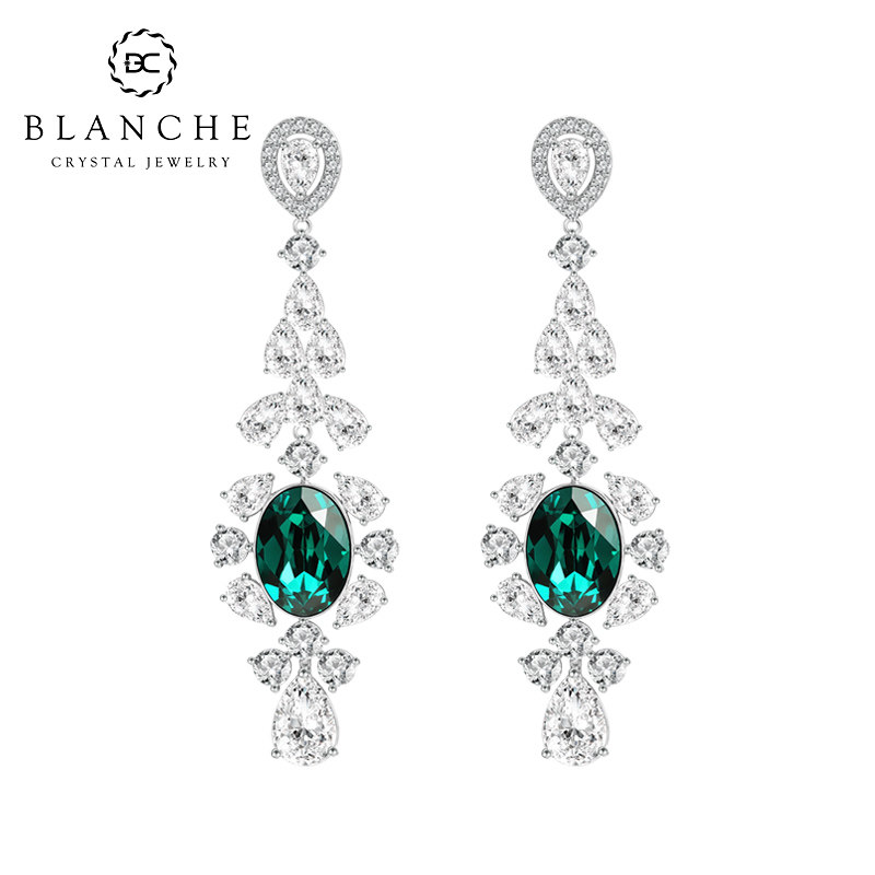 公主冰花奥地利水晶耳环长款流苏