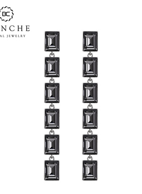 BLANCHE/布兰琪冰糖方形施家水晶耳环长款流苏耳坠超仙灵动耳饰女