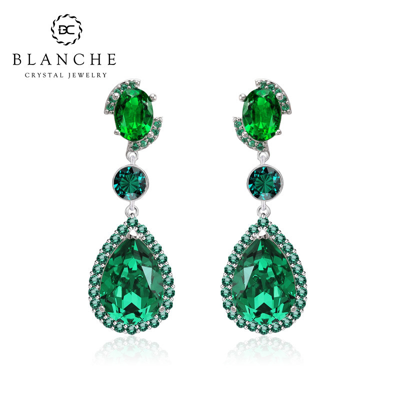 水滴祖母绿水晶耳环高级感耳坠女