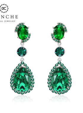 Blanche欣悦水滴祖母绿施家水晶耳环 高级感耳坠耳挂大牌耳饰女款