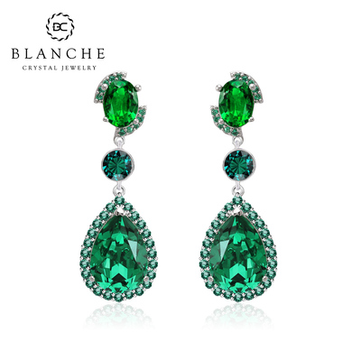 水滴祖母绿水晶耳环高级感耳坠女