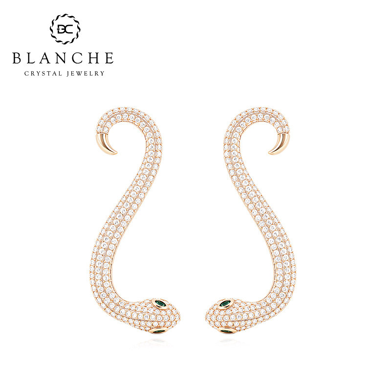 BLANCHE/布兰琪金蛇纳瑞高端满镶耳环个性独特耳坠夜店大气耳饰女