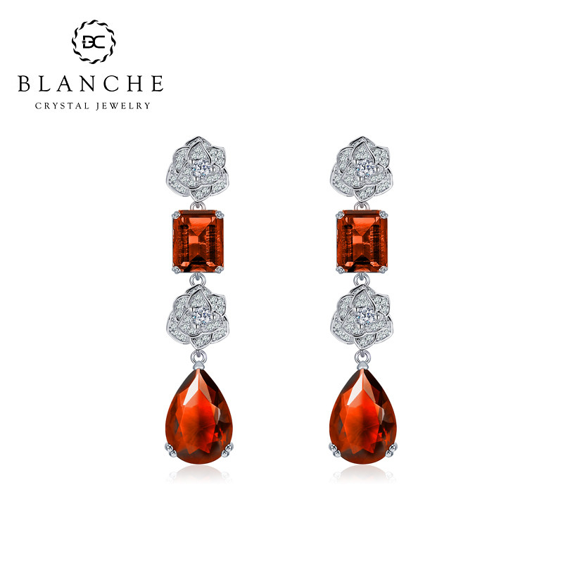 法式进口奥地利水晶女山茶花耳环