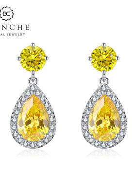 Blanche欧美水滴冰花黄钻耳环 2024新款高级感耳坠大气珠宝耳饰女