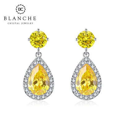 欧美水滴冰花切黄钻水晶耳环女