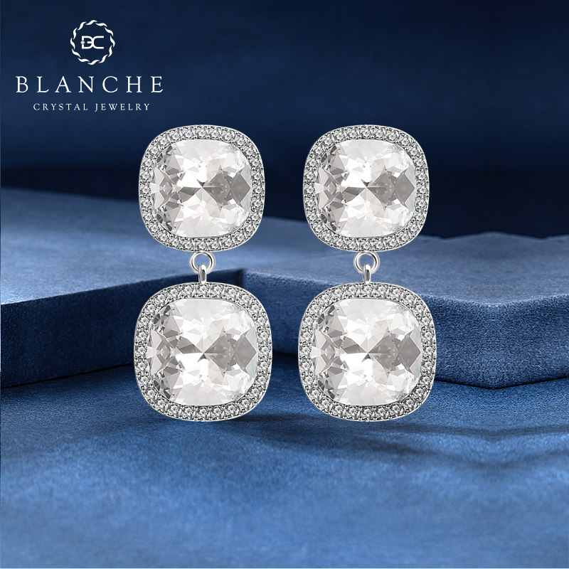 BLANCHE/布兰琪意大利方形白色水晶耳环大气耳坠夸张高级感耳饰女,饰品/流行首饰/时尚饰品新,耳环,淘宝优惠券,粉丝福利购,淘宝优惠卷